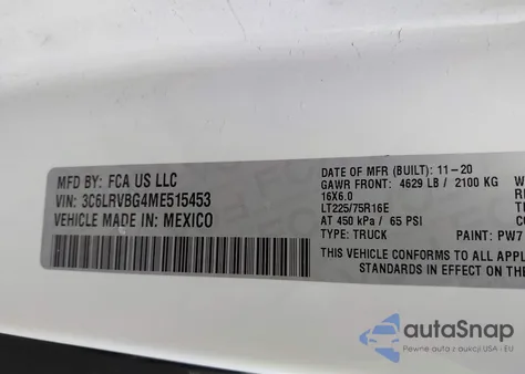 2021 Ram Promaster 1500 High Roof 136 Wb from USA, damaged, VIN 3C6LRVBG4ME515453